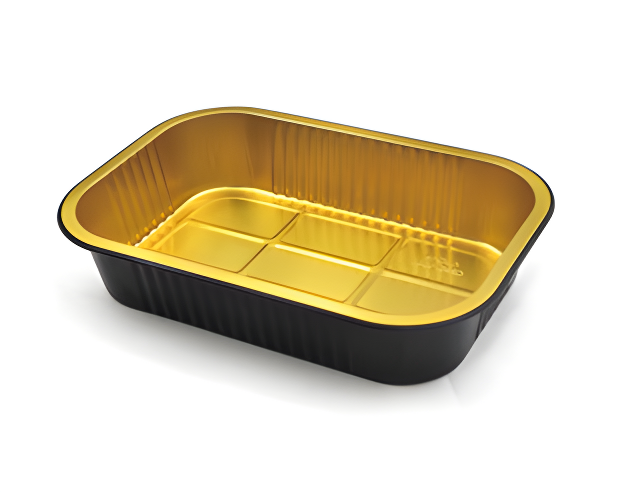 Foil Containers Hub FCH-C1000GS - Black/Gold Smoothwall Oblong Tray (35OZ / 1000ML)