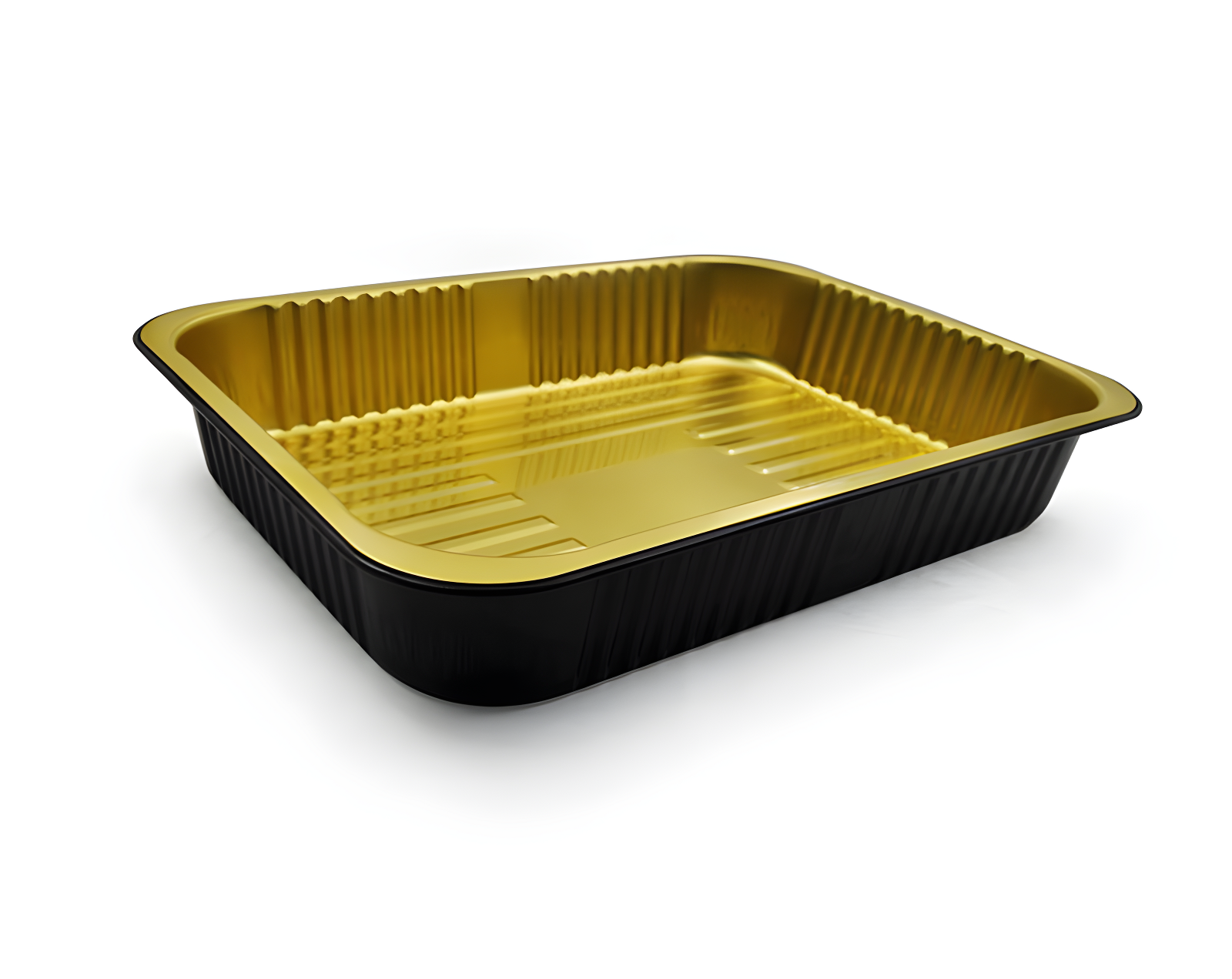 Foil Containers Hub FCH-C4670GR - Gold/Black Recyclable Storage Tray (158OZ / 4670ML)